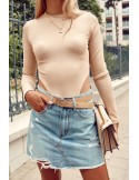 Ribbed bodysuit with long sleeves, beige FG599 - Online store - Boutique